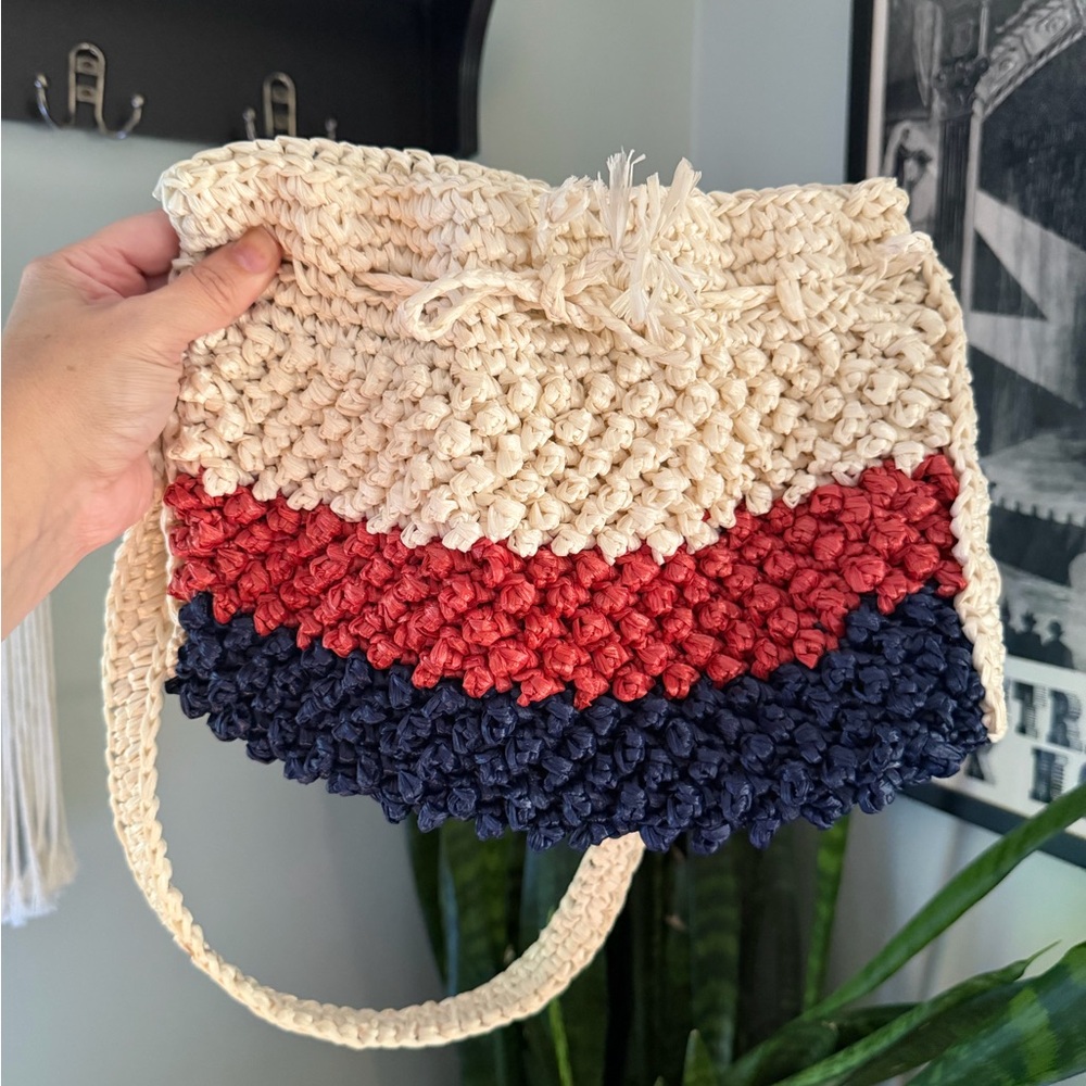 VTG 60s Walborg Woven Raffia Straw Crossbody Purse Hobo Bucket Bag